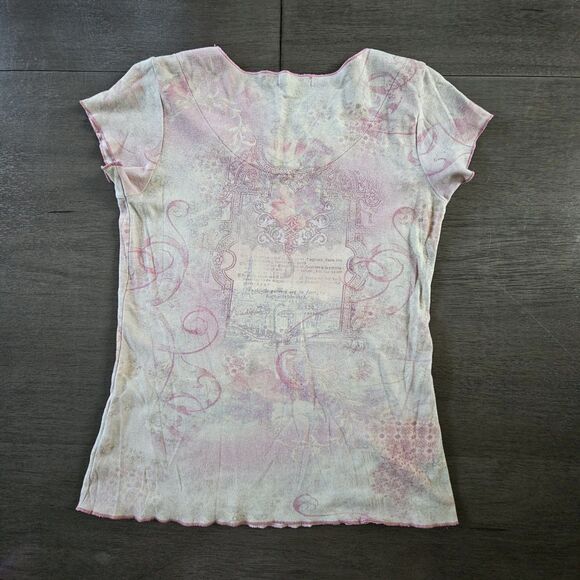 VTG B Friends Pink Fairy Y2K Graphic Fitted T-Shirt Size M Coquette Rhinestones - Picture 2 of 7